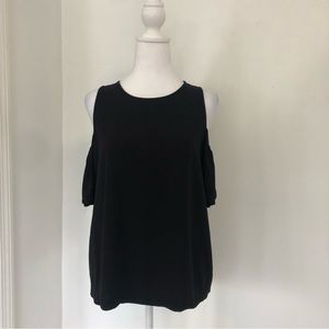 LOFT Ann Taylor Women Black Cold Shoulder Blouse Sz M Back Button Closure